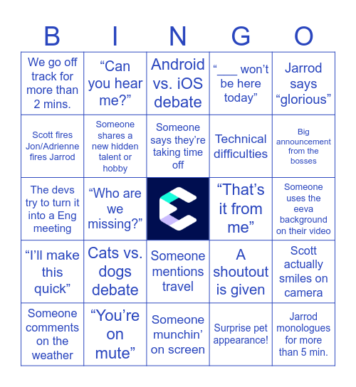 eeva Team Meeting Bingo Card