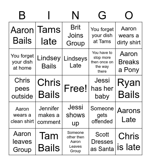 Cousins Christmas Bingo Card