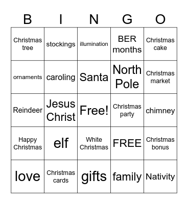 English Club Christmas Bingo Card