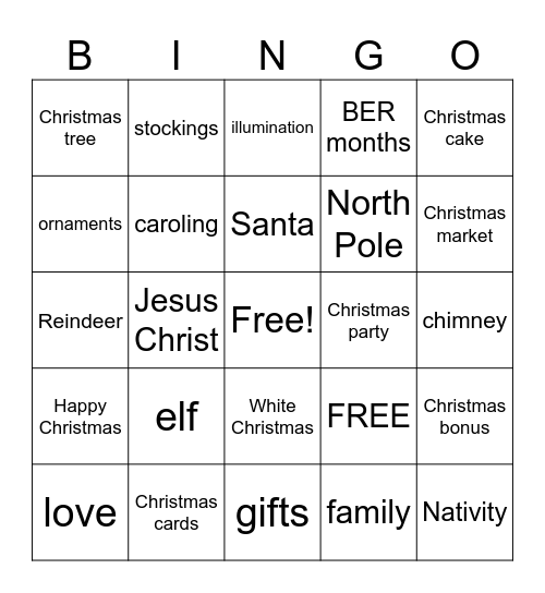 English Club Christmas Bingo Card