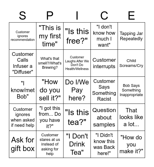 SPICE MERCHANT BINGO Card