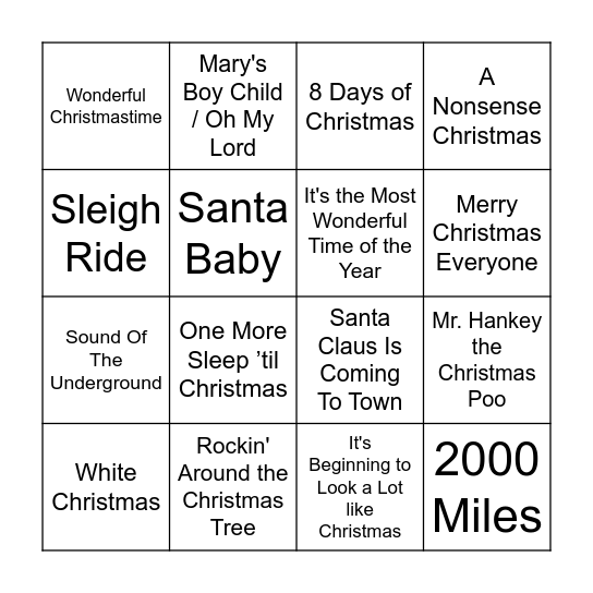 Xmas Music Bingo 1 Bingo Card