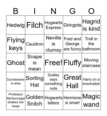 Harry Potter Bingo Card