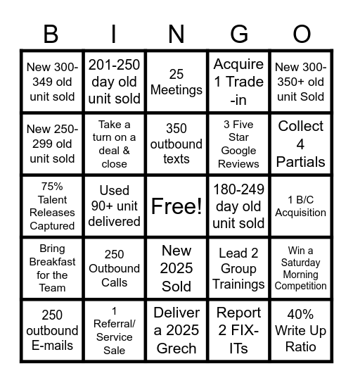 12/20/2025 - 01/31/2025 Sales Contest Bingo Card