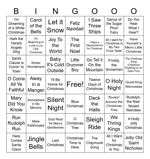 Christmas Music Bingo Card
