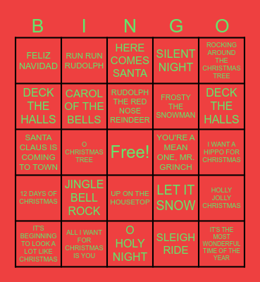 CHRISTMAS SONG BINGO Card