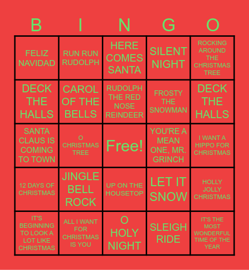 CHRISTMAS SONG BINGO Card