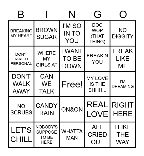 90'S R&B Bingo Card