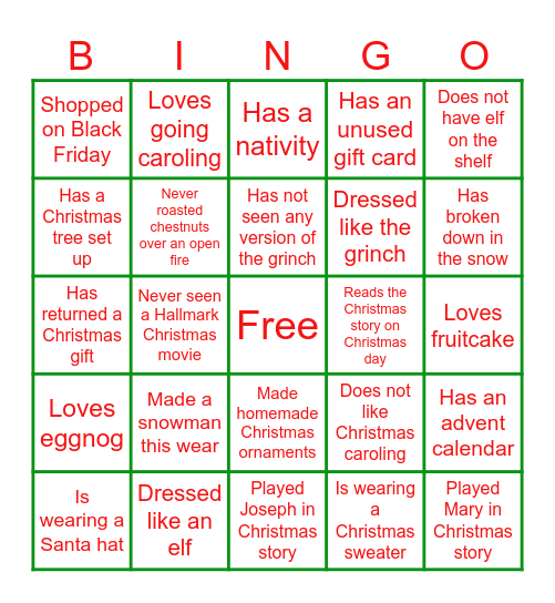 Christmas Ice Breaker Bingo Card