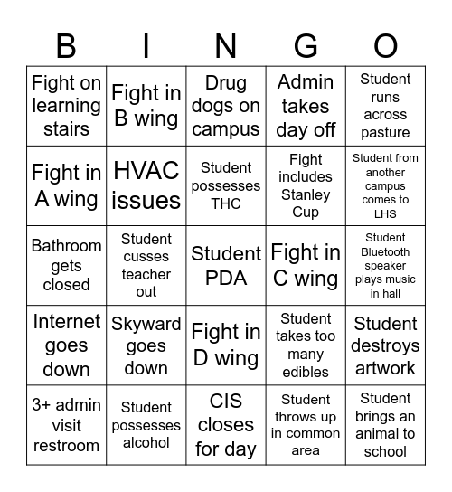 Legacy Finals Week Bingo Card