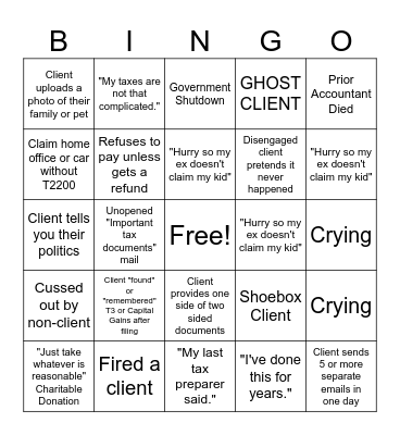 Tax Season Bingo Card