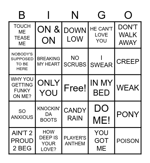 90'S R&B Bingo Card