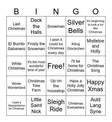 Christmas SINGO Bingo Card