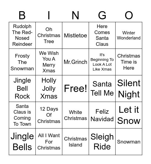 Christmas Songs pt. 2 Bingo Card