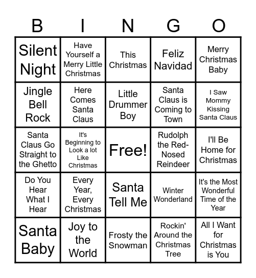Christmas Songs Bingo Card