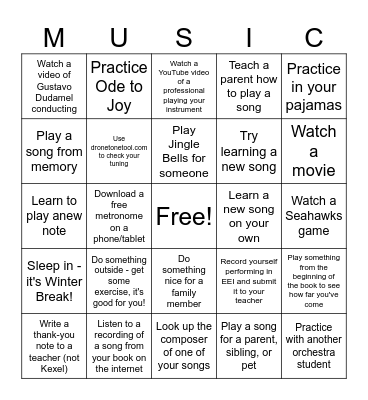 Winter Break Challenge Bingo Card