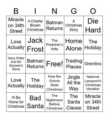 Holiday Stills Bingo Card