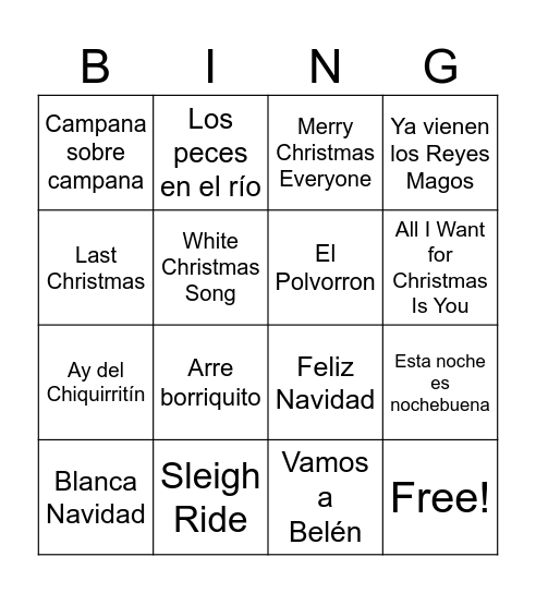 Bingo del Tamborilero Bingo Card