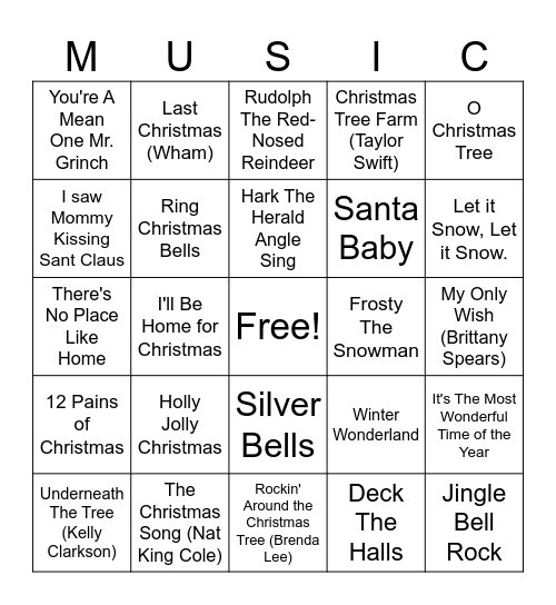 MUSIC Bingo Card