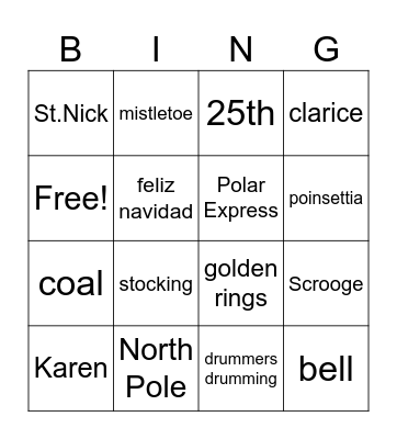 Holiday Bingo Card
