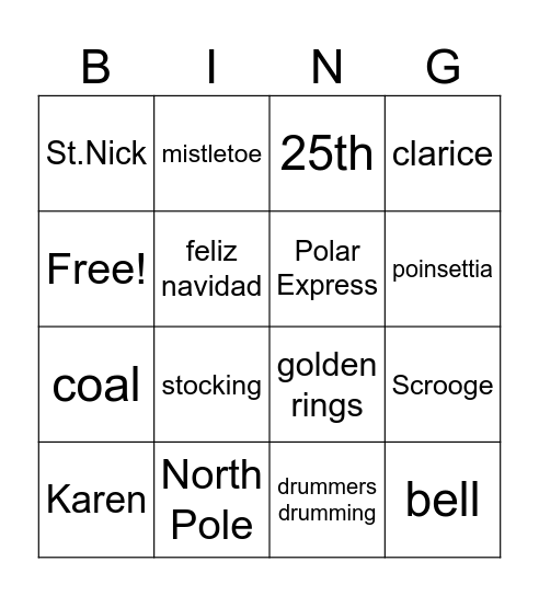 Holiday Bingo Card