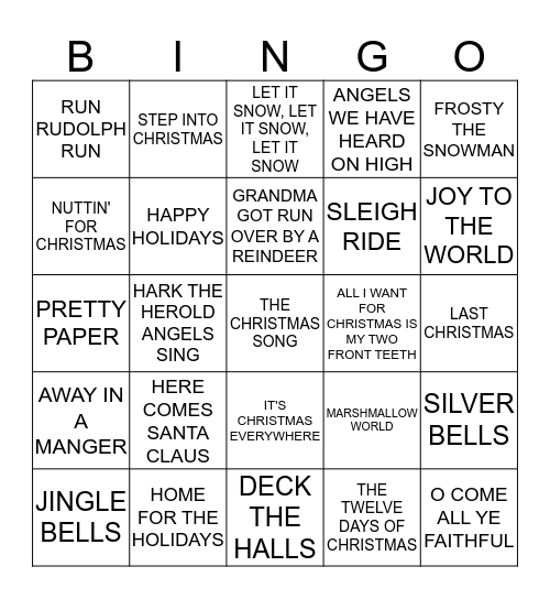 CHRISTMAS SONGS Bingo Card