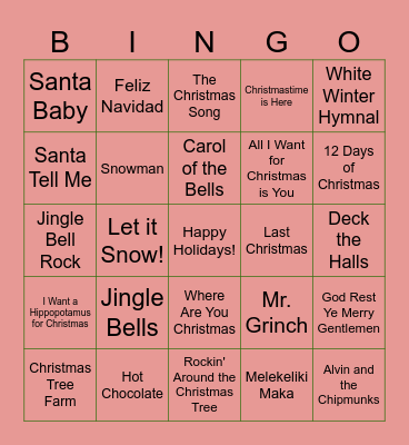 Holiday Music Bingo! Bingo Card