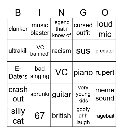 voice chat Bingo Card