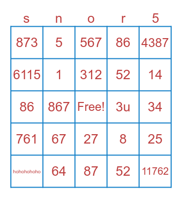snorty bingo Card