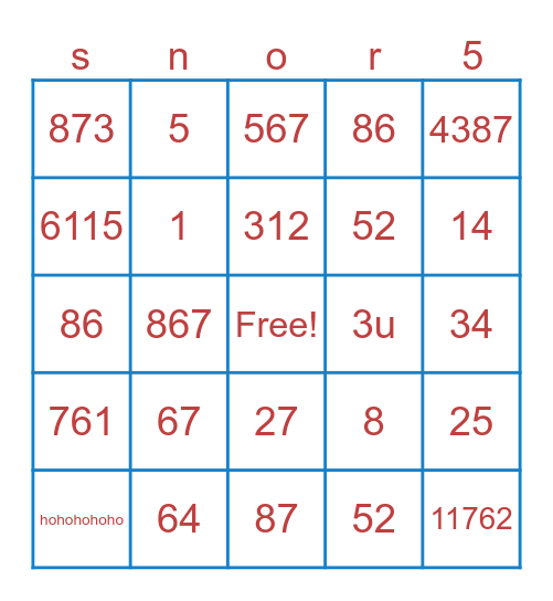 snorty bingo Card