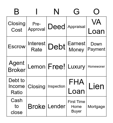 Realty Bingo Card