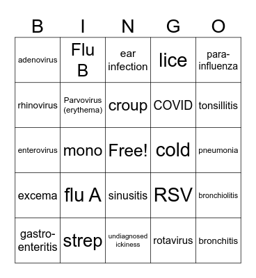 Cold & Flu Season Bingo Card