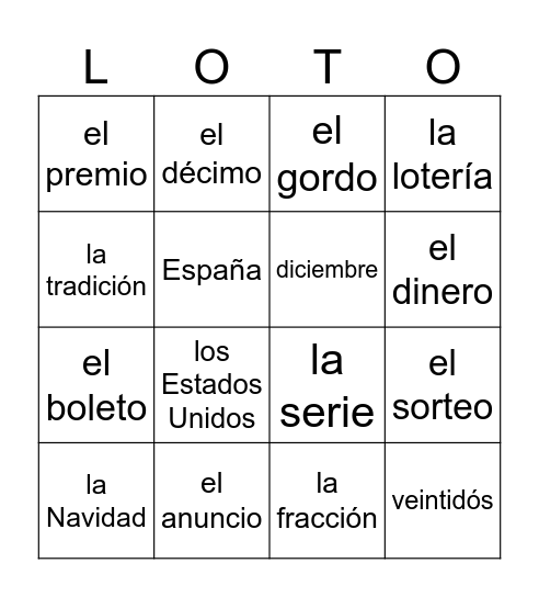 El Gordo Bingo Card