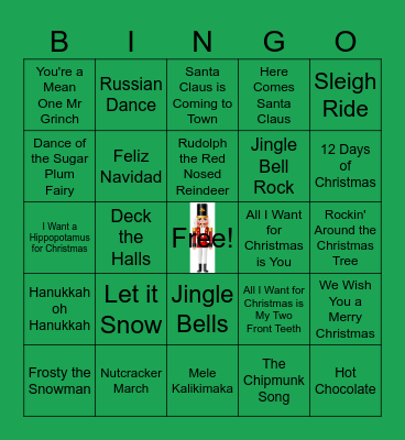 Holiday Songs Bingo Card