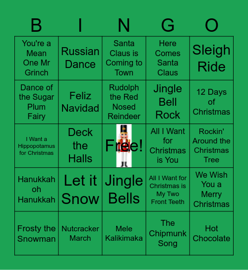 Holiday Songs Bingo Card