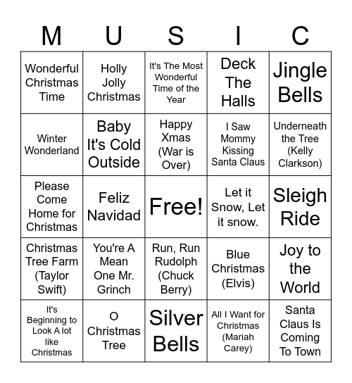 MUSIC Bingo Card