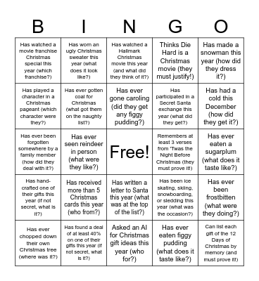 Christmas BINGO: Find Someone Who Bingo Card