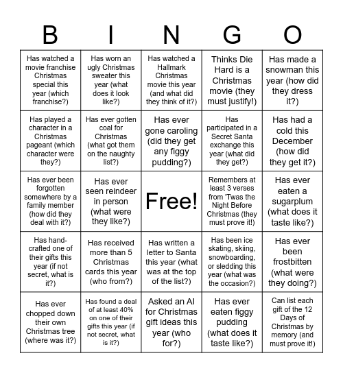 Christmas BINGO: Find Someone Who Bingo Card