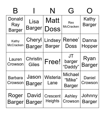 Barger Christmas Bingo Card