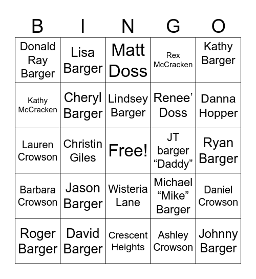 Barger Christmas Bingo Card