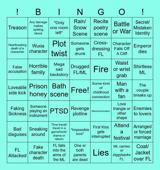 Ultimate Historical C-Drama Bingo Card