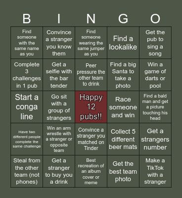🎄12 PUBS BINGO 🎄 Bingo Card