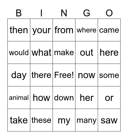 Jaheem Power Words Bingo Card