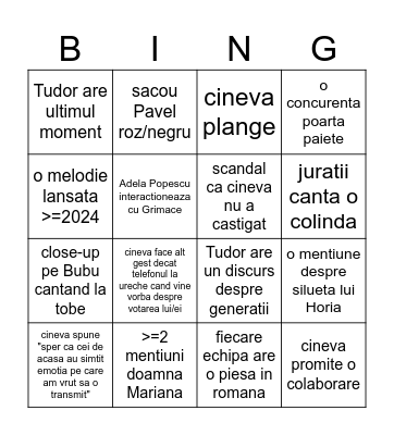 Vocea Romaniei - Finala 19.12.2025 Bingo Card