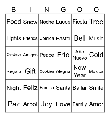 Holidays Bingo Card