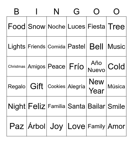 Holidays Bingo Card