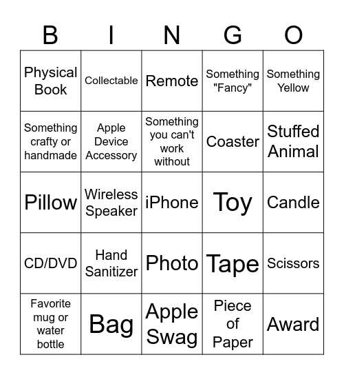 Scavenger Hunt Bingo Card