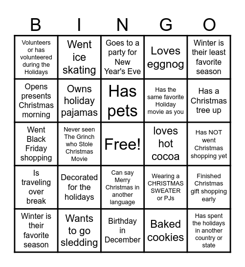 CHRISTMAS BINGO find someone who... Bingo Card