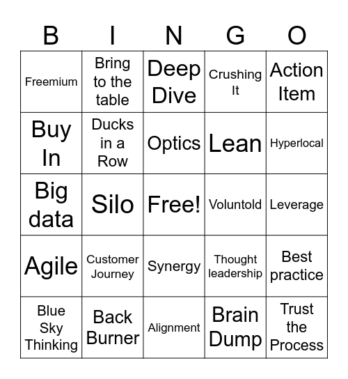 Buzzword Bingo Card