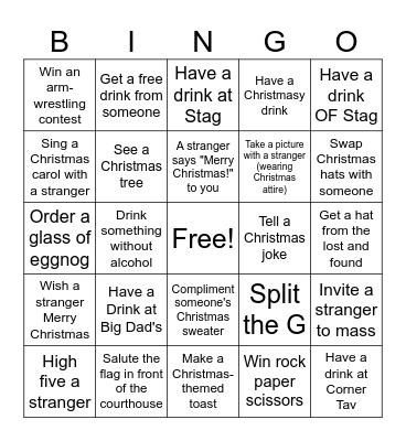 Christmas Bar crawl '25 Bingo Card